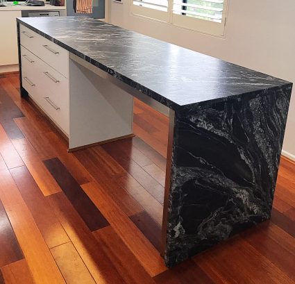 20mm Leather Black Jaguar Granite Kitchen with 40mm edge